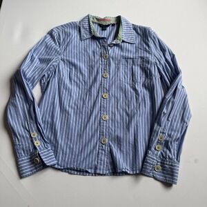 Boden Women's Blue White Striped Button Down Cotton Shirt‎ Size 14 Lightweight